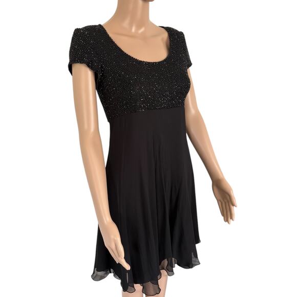 Cache Vintage Y2K Black Silk Beaded Babydoll Mini Dress 6 Holiday Party Cocktail - Picture 2 of 7
